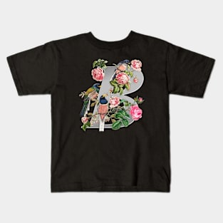 balance - colorful birds & vintage flowers overlap a chrome text. Kids T-Shirt